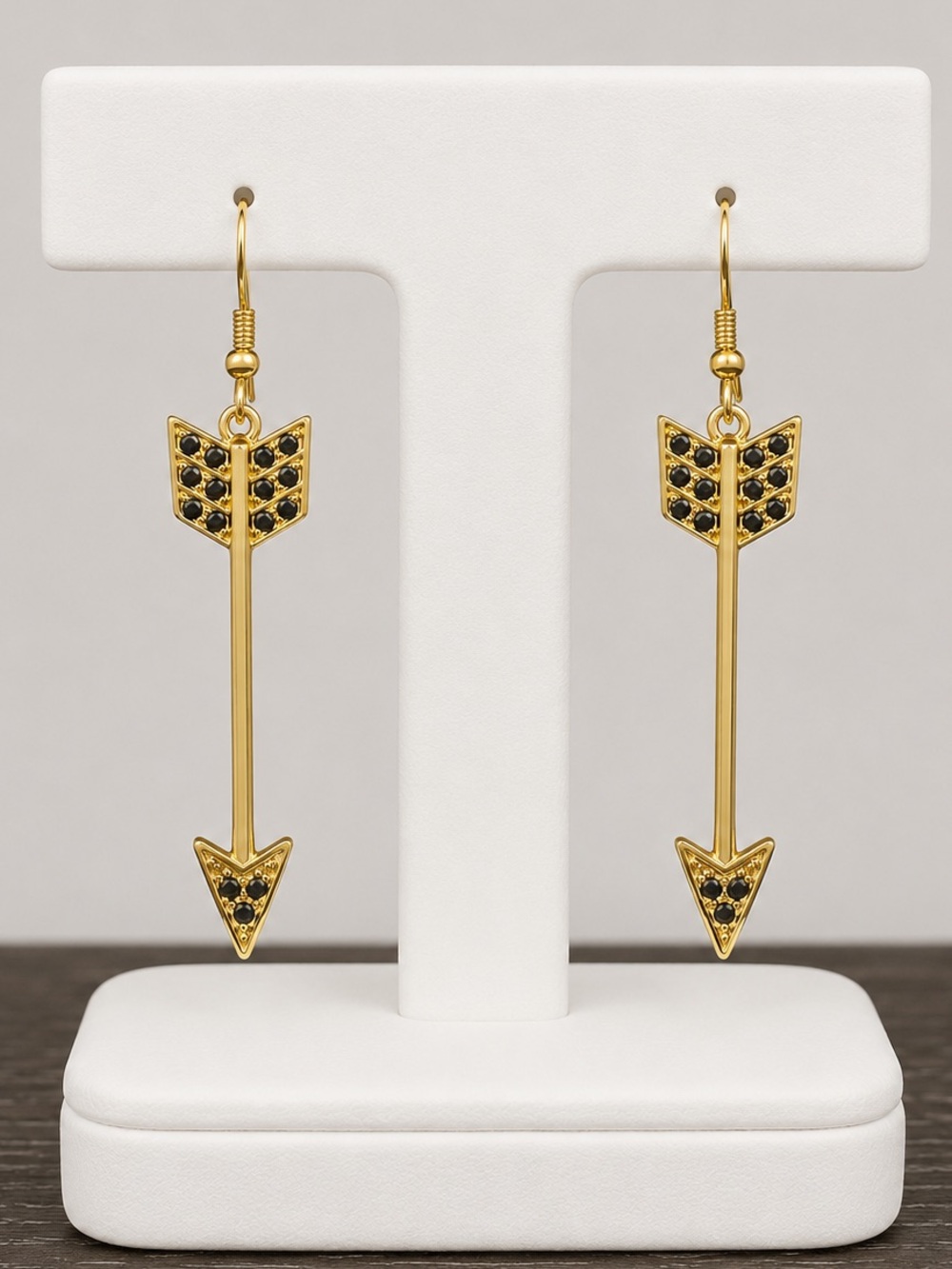 Gold and black crystal arrow dangle earrings NWT